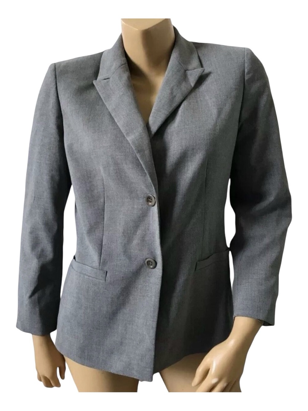 Casual Corner Annex Blazer Womens 8P Petite Gray Two Button Career Jacket Work